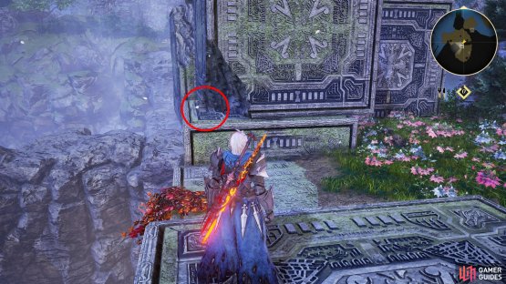 head to the southwest of the area and look on the wall near these vines.