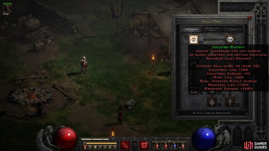 Meanwhile, Skeleton Mastery is a Passive Skill - once you put points into it, it&rsquo;ll automatically boost the stats of your minions.