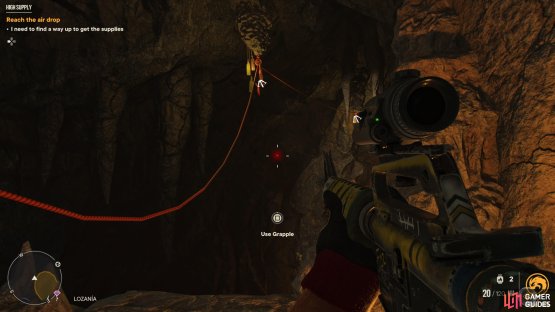 Use the grapple points to swing across the gap