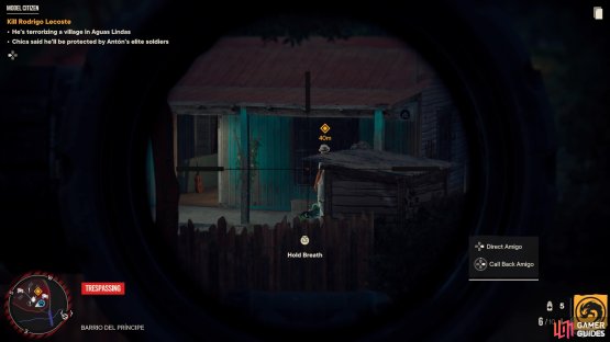 and Rodrigo from a distance with a silenced sniper.