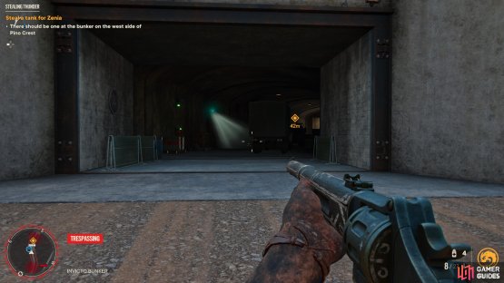 then take out the enemies and the cameras before jumping into the tank