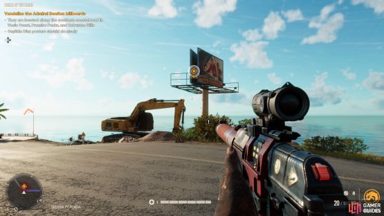 and use the digger to climb up onto the billboard.