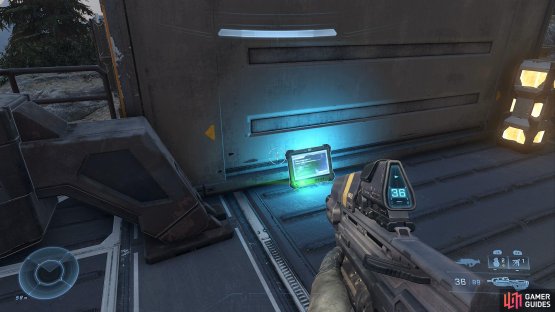 then collect the UNSC Audio Log from the floor on the platform. 