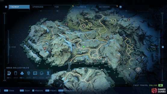 The location of the Asunder Spartan audio log, northeast of Fob Echo.