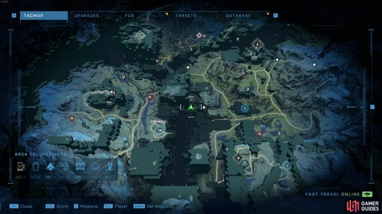 The location of the Infiltration Spartan audio log, northwest of Fob Hotel.