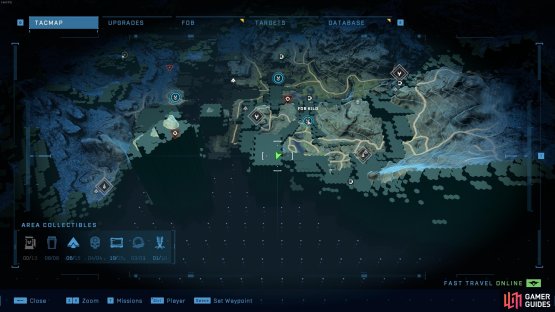 The location of the Unchartered Spartan audio log, southwest of Fob Kilo.