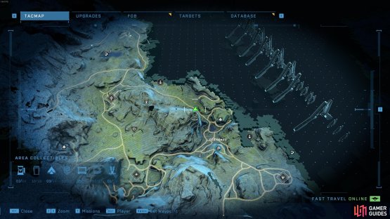 The location of the Weakness Spartan audio log, on a hill northwest of Fob Bravo.