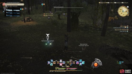Interact with the Battered Equipment to continue the search