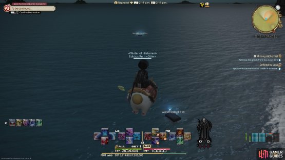 Head to (X: 25.3, Y: 34.6) and collect the Waterlogged Boxes from the sea