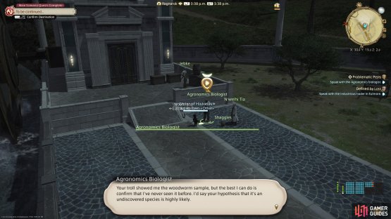 Head to (X: 30.9, Y: 19.3 to speak with the Biologist 