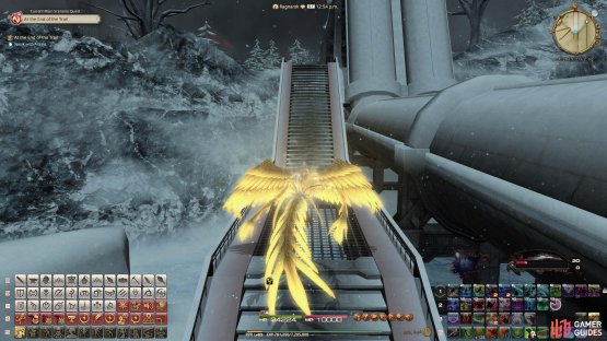 Travel up the staircase to reach the higher area.