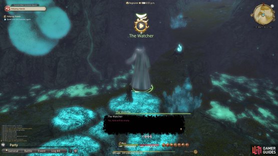 Speak to The Watcher inside the cave again.