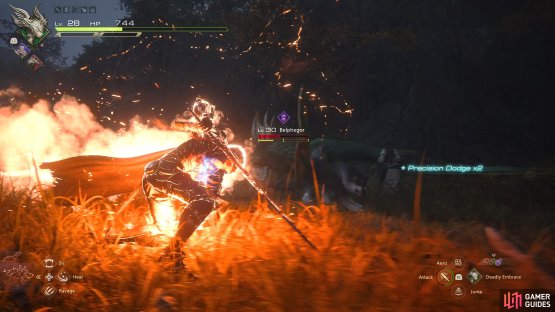 Performing a !Precision Dodge to the side against the Flame Breath attack will give you ample time to unleash some combos of your own.