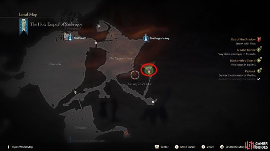 Head to the south of Dragon&rsquo;s Aery and follow the Imperial Chase path southeast then north.