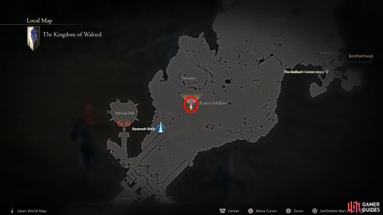 From the Ravenwit Walls obelisk in Waloed, jump on your Chocobo and head northeast.