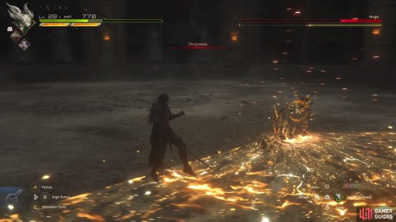 Go to either side, or behind Hugo to dodge Stripmine.