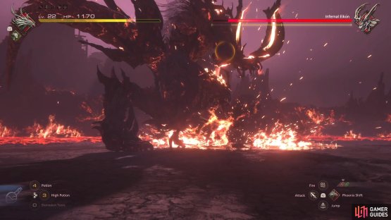 Up close, you will probably see the boss stomp its foot to cause a minor eruption.