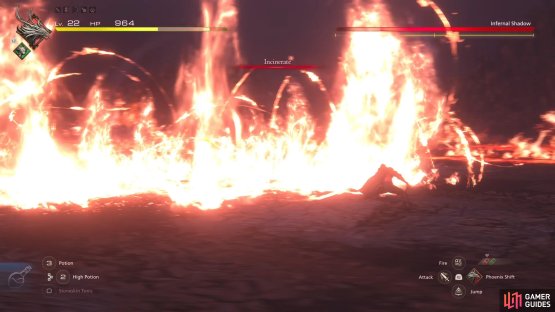 Incinerate will only hit in front of the boss, so you can go behind him to avoid it.