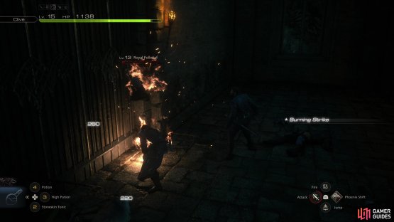 You&rsquo;ll be ambushed outside the cathedral, where Royal Folkstaf will display an annoying tendency to guard against your attacks - hitting them with Burning Blade will break their guard.