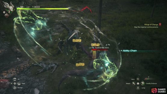 then defeat someImperials - including their pet !Aevis - near a bridge. It&rsquo;s a good opportunity to try out those new !Garuda abilities you have!