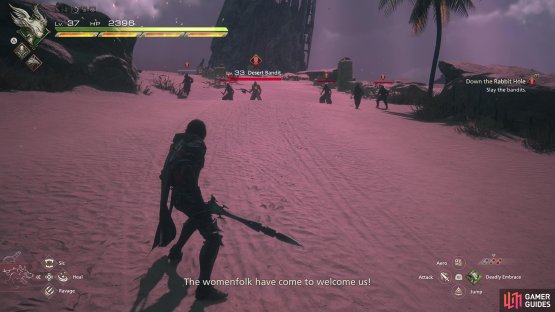 Once you&rsquo;re done chatting around Dalimil, defeat the Desert !Bandits that attack The North Gate.