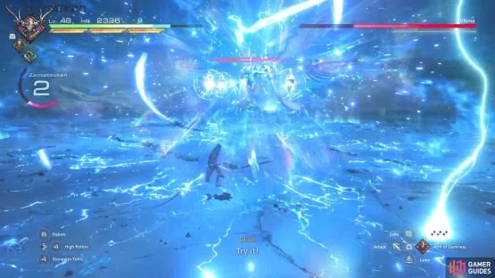 You will want to keep backing away from him to avoid the !Ultima attack.