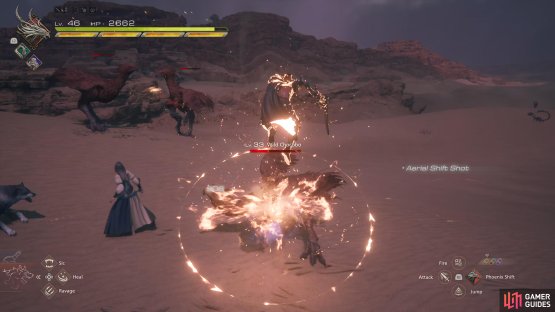 Press X to jump in the air before performing the same combo for a regular Shift attack for an Aerial variant.