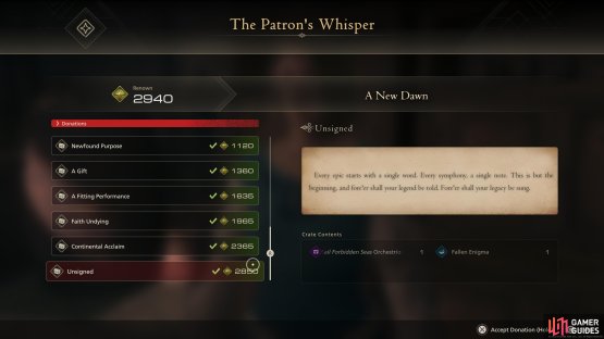 You&rsquo;ll need to claim all Patron of Whisper Rewards for the Careful Whisper Trophy.