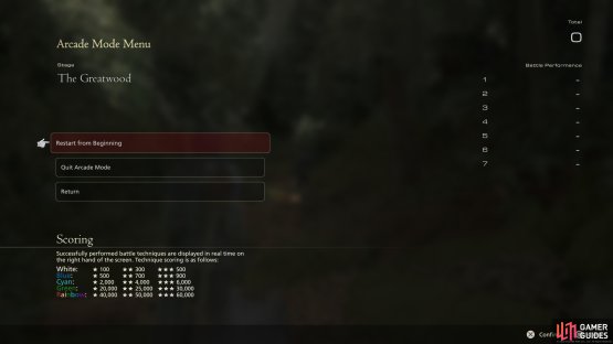 access the Arcade Menu to see your leg progress and the scoring system breakdown.