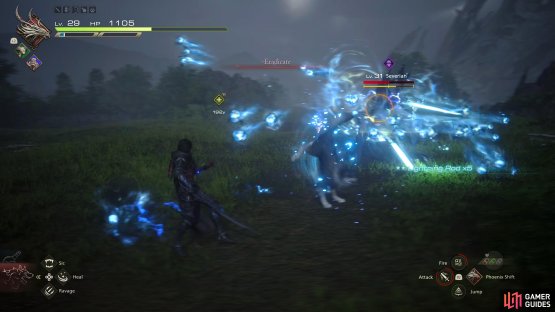 When Severian uses Eradicate, the projectiles will fly at you in groups of three. These will spread out the further they travel.