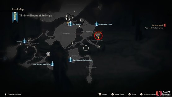 From the Dragon&rsquo;s Aery obelisk, head southwest until you can head southeast.