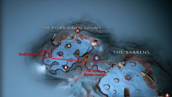 The second Troll Statue can be found in the northwest corner of The Forbidden Sands, Alfheim.