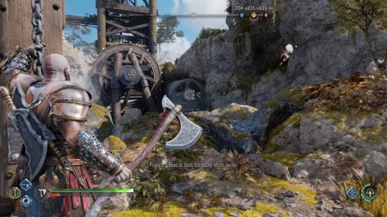 Pull the chain down and then throw your axe into the gear to hold it in place.