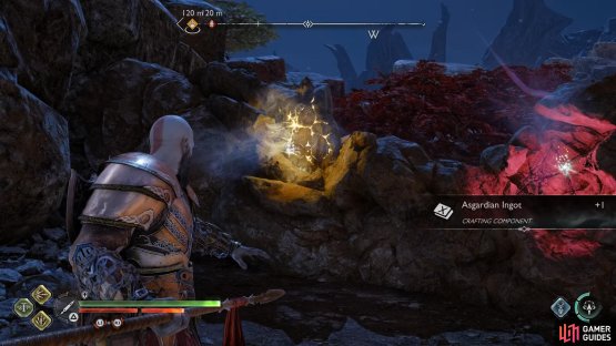 Throw two additional Draupnir Spears into these points on the other side of the rock, then detonate all three at once.