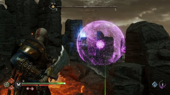 Place a Sigil Arrow bubble between these two braziers so that it connects with the third, currently unlit, brazier.