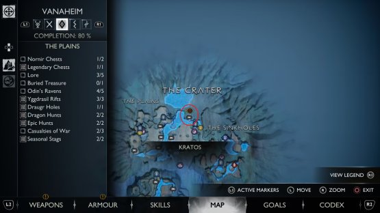 The location of the Draugr Hole in the northern part of the Eastern Plains, in The Crater subregion of Vanaheim.