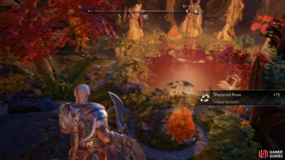You can throw pieces of Crystalline Shards, which look like those pictured in top and bottom of this picture, into the pool for rewards.