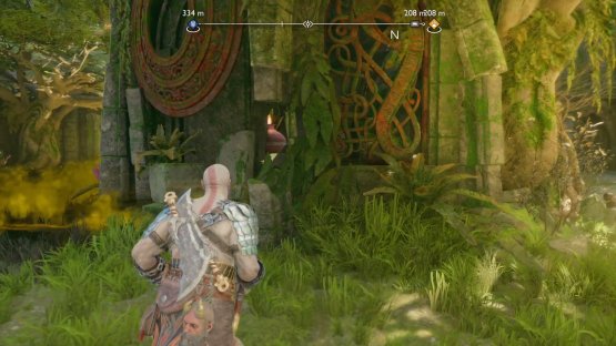 There is a small opening on the side where you can toss your axe to hit the pot