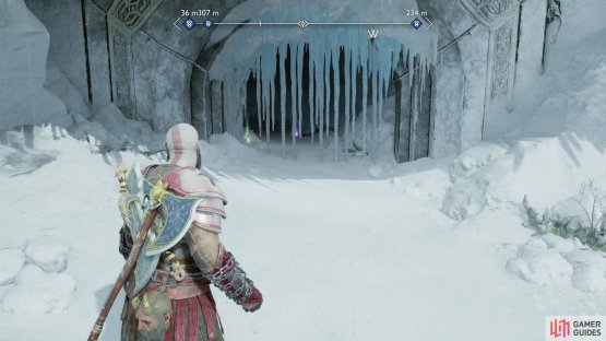 Search the northeastern end of Tyr&rsquo;s Temple to find an icicle-draped doorway,