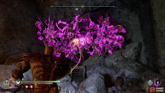 To the left of the Nornir Chest, burn away some bramble,