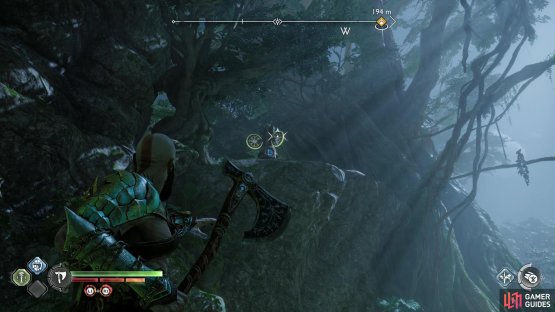 The first rune pole can be found on a cliff to the left.