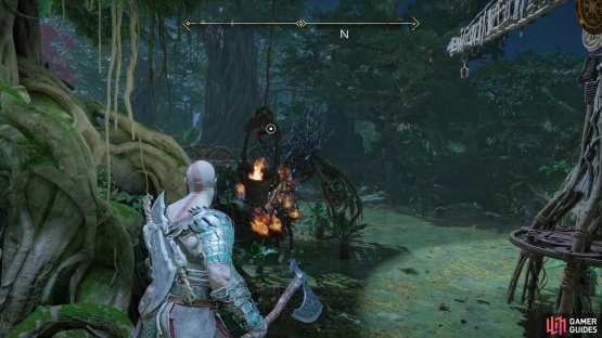 then swing over to an island use the Blades of Chaos to sweep a brazier into some more brambles.