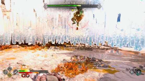 From range, Beigadr will launch himself into the air, and a red-ring will appear around him making this unblockable.