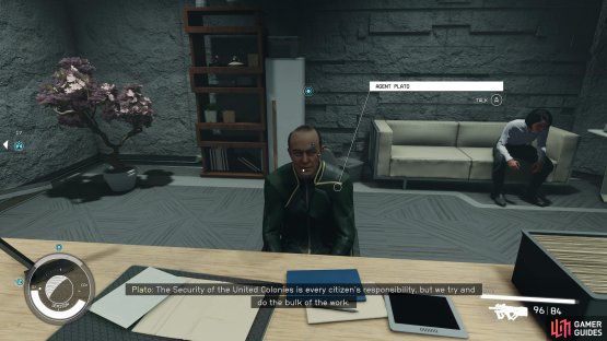 Speak with Agent Plato to find out the location of the package