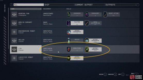 she has ★★★ in Outpost Management.