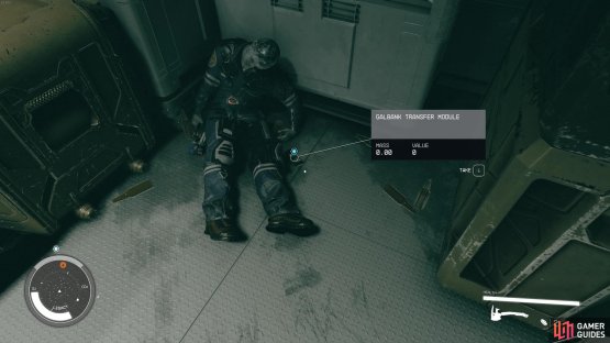 you&rsquo;ll need to locate the GalBank tranfer module, nearby the corpse by the stairs.