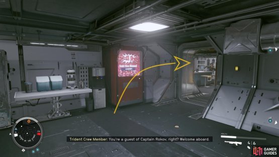 Locate the captain&rsquo;s room in the crew quarters