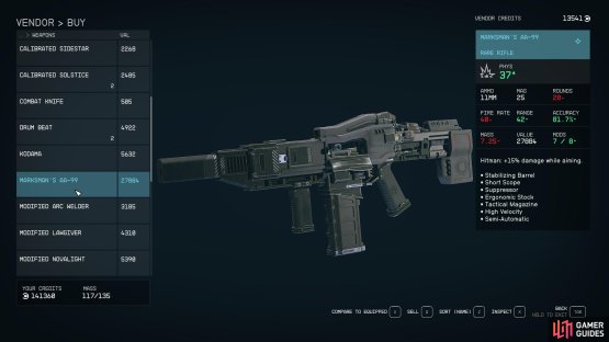 This is perhaps one of the best stealth weapons in Starfield for the early game if you can spare the 27k credits.