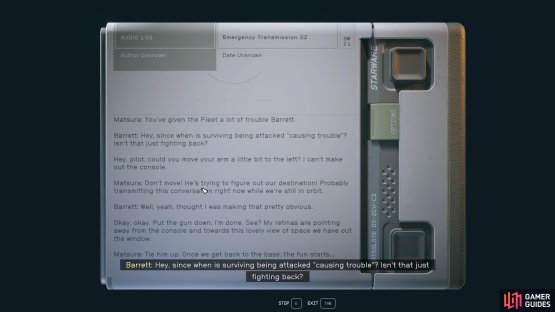 The second emergency transmission will tell you where to find Barrett.