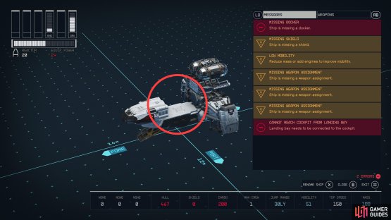 All the interior parts of your ship - the habs and cockpit - must be connected to each other, and to a docker and landing bay.